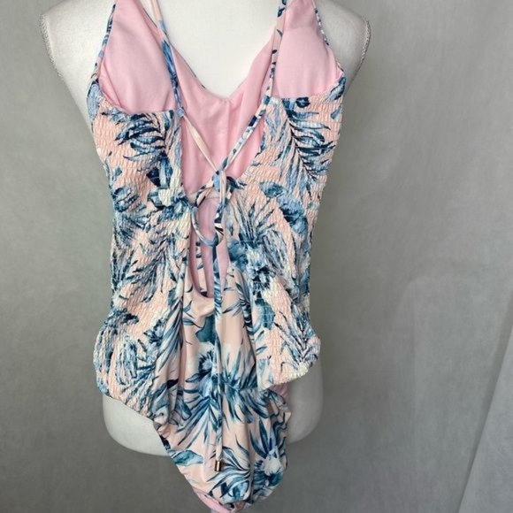 Bar111 ladies one Piece swimsuit pink and blue tropical print size medium M - Picture 4 of 8